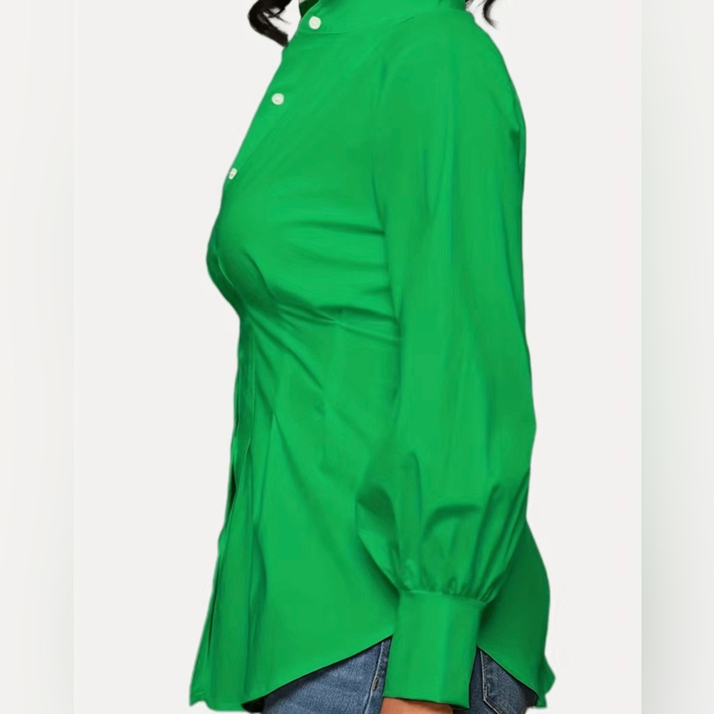 Green Sexy Casual Solid Solid Color Shirt Collar Tops - Picture 5 of 9